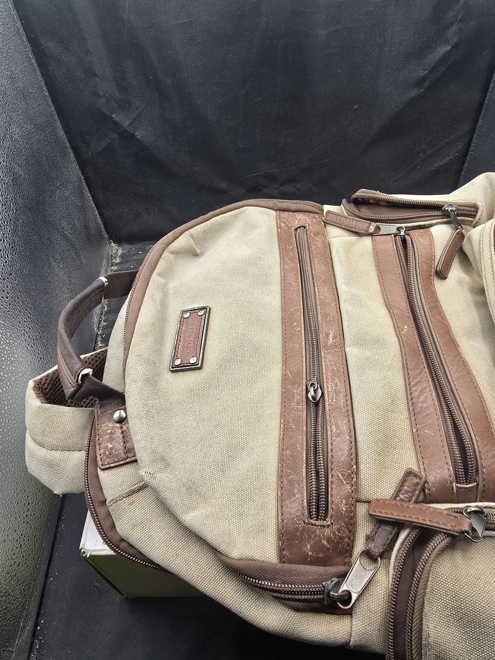 Canvas and Leather Men's Backpack in Beige and Brown - Unbranded
